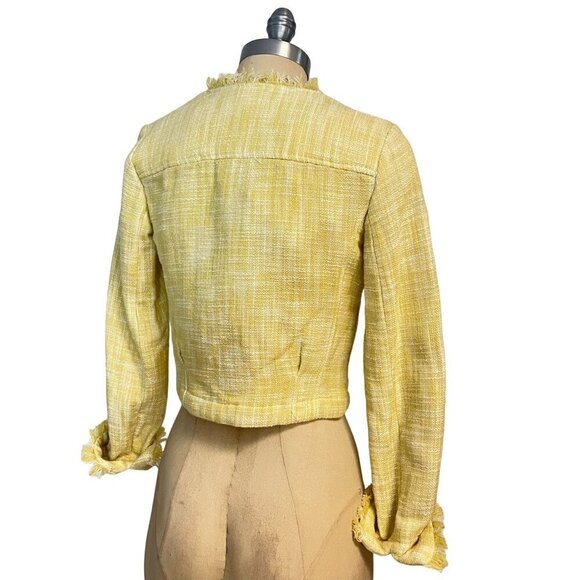 NWT CAbi Daisy Yellow & White Tweed Fringe Cropped Blazer XS - Picture 4 of 6